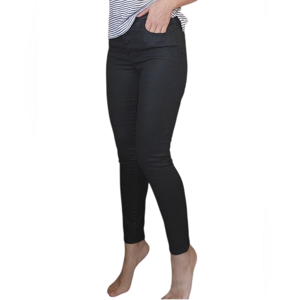Abercrombie and Fitch high rise super skinny ankle jeans coated black button fly